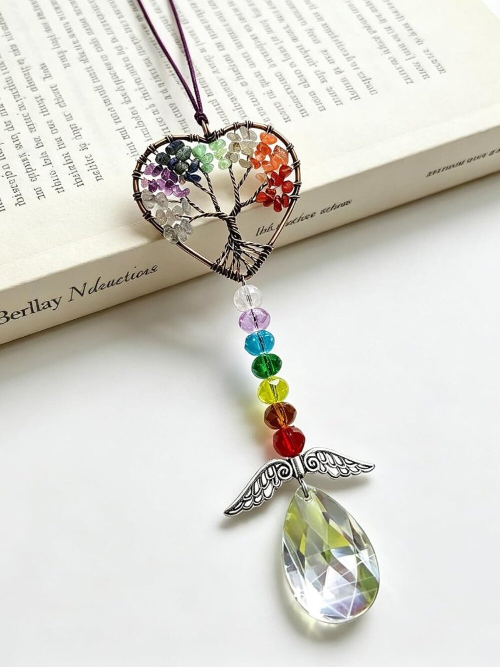 Healing Crystal Decor Tree of Life Car Hanging Accessories Suncatcher with Wings - Picture 6 of 7